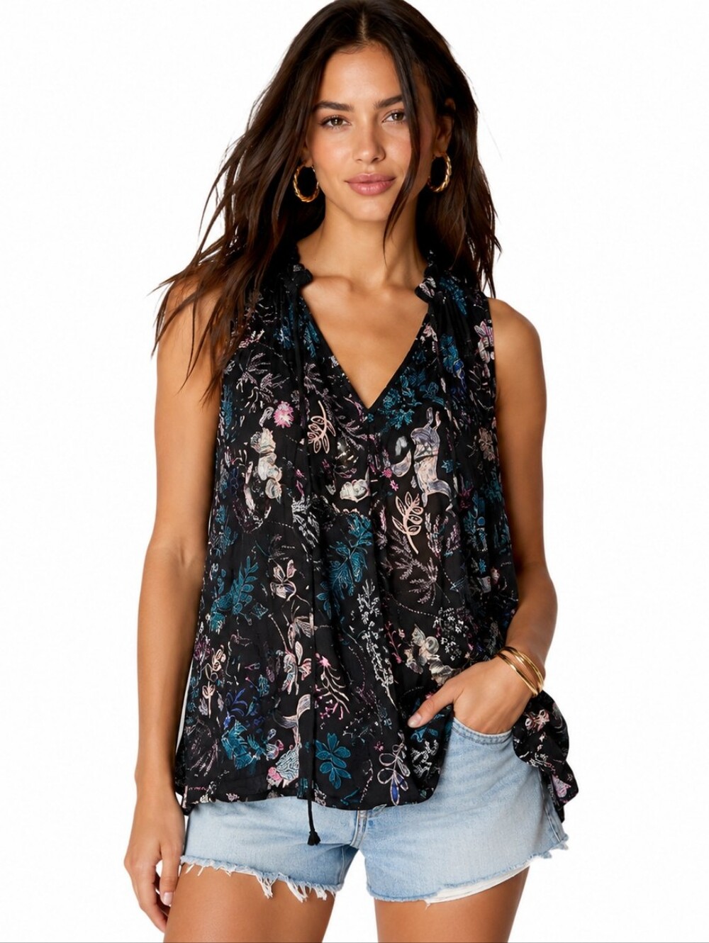 Anthropologie Floreat Black Fabled Halter Woodland Top XS
